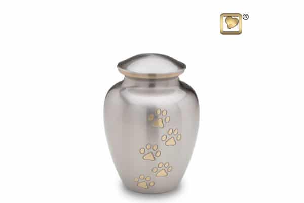 Brushed Silver with Gold Paws Cremation Urn