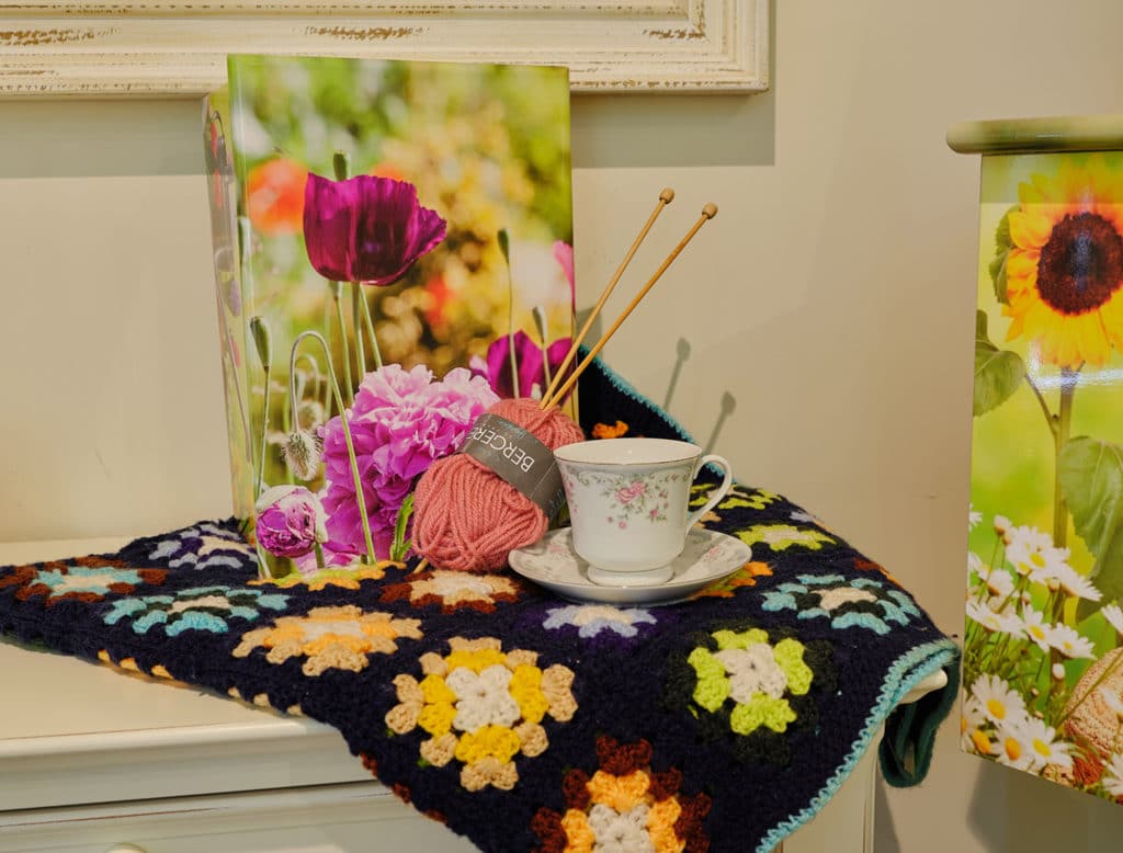 Crochet Yarn and Tea Cup Funeral Display