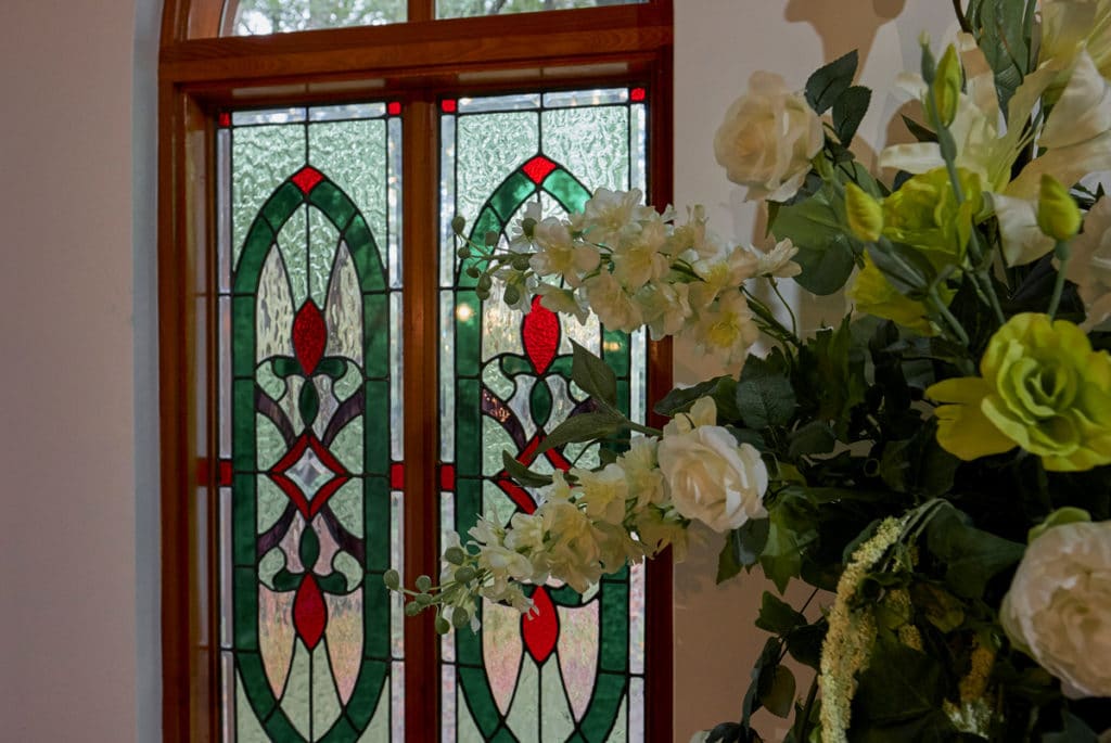 Stained glass doors at a chapel on the Gold Coast